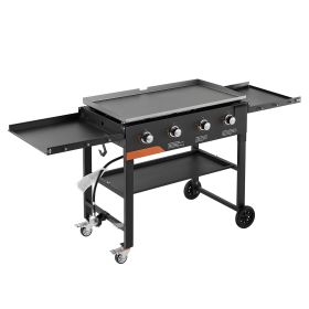 Gas Griddle, 4-Burner Flat Top Grill, 36 inch Grill Plate Foldable Propane Griddle with Wheels, 60000 BTU Outdoor Flat Top Grills for Pan-Frying