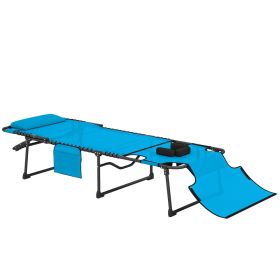 Folding Chaise Tanning Lounge Chair w/ 5-level Reclining Back, Reading Hole, Side Pocket, Headrest, Blue (Option: Blue-770x140x700 mm)