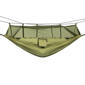 600lbs Load 2 Persons Hammock with Mosquito Net Outdoor Hiking Camping Hammock Portable Nylon Swing Hanging Bed (Color: Green)